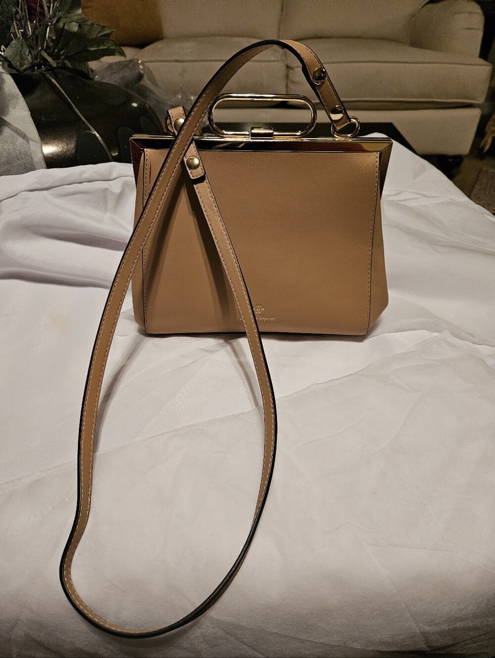Nanette Lepore Nude Tan Faux Leather Frame Satchel Crossbody Handbag